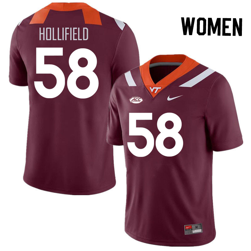 Women #58 Jack Hollifield Virginia Tech Hokies College Football Jerseys Stitched Sale-Maroon